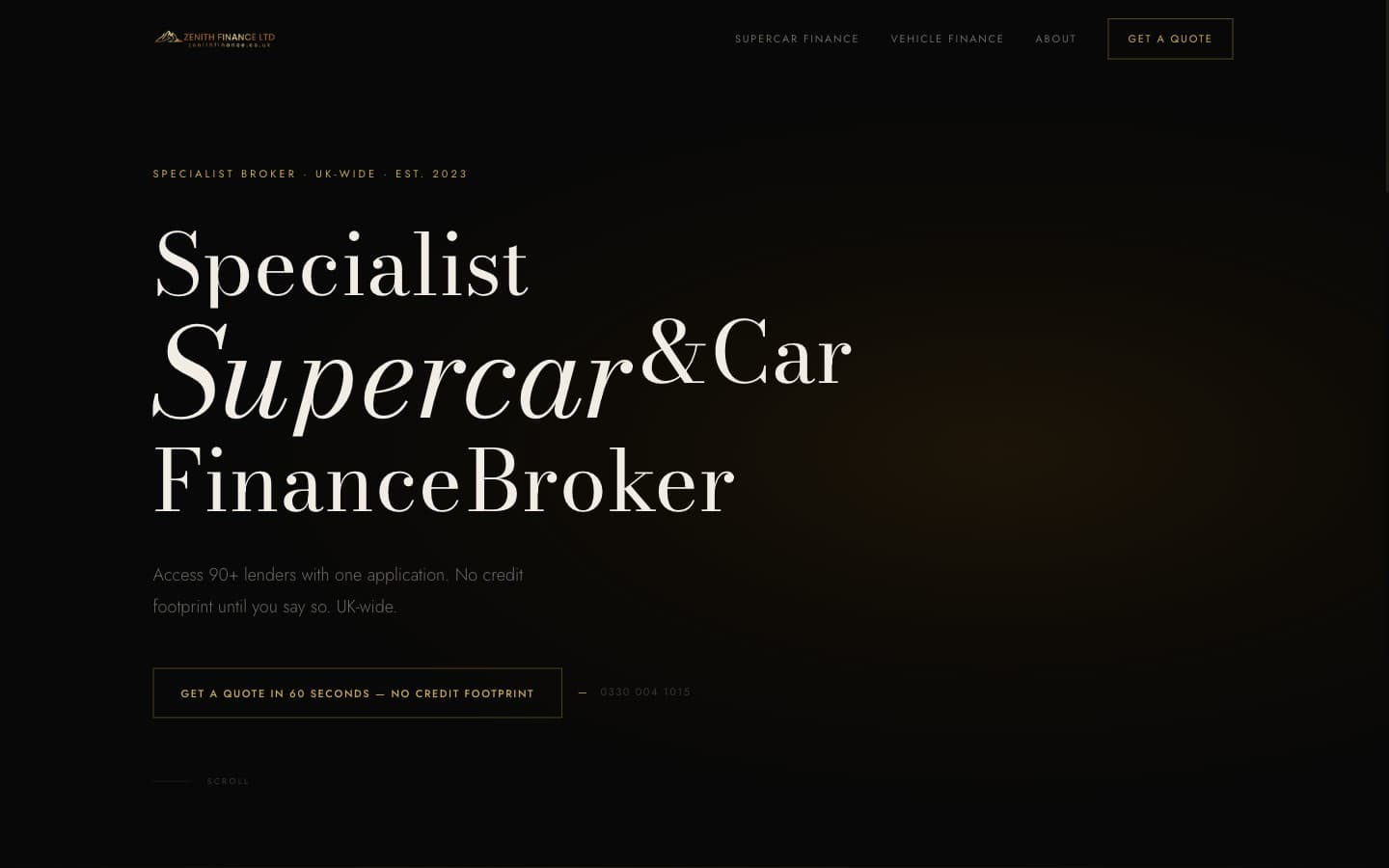 Zenith Finance — Car & Supercar Finance website designed and built by Glow Up Digital